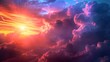 Capturing the beauty and hope of a vibrant sunset above the clouds. Concept Sunset Photography, Cloudscape Images, Vibrant Colors, Hopeful Silhouettes