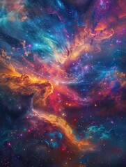 Wall Mural - Cosmic Landscape of Swirling Galaxies and Vibrant Nebulae in an Oil Painting Style Decorative Wallpaper Pattern