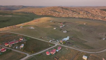 Poster - Aerial landscape of houses on hill