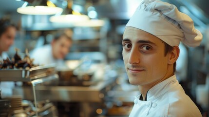 The picture of the professional chef is working inside kitchen of the restaurant, the job about preparing food require experience, cooking skills and concentration, chef must know best flavor. AIG43.