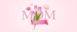 Happy Mother's Day with beautiful flowers tulips and hearts on pink background. illustration for greeting card, ad, promotion, poster, flier, blog, article, social media, marketing. vector design.