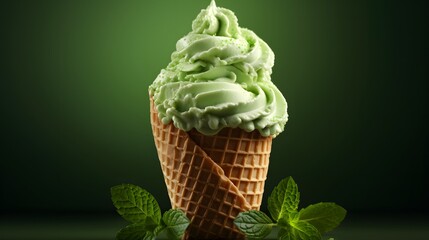 green ice cream in cone