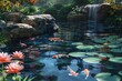 stunning koi pond with rocks and reflections immersive 3d background