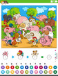 counting and adding task with cartoon farm animals