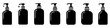 Liquid soap bottle icon. Set of hand gel icons. Black body soap icon isolated on white background. Vector illustration