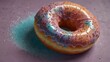Craft an ultra-realistic image of a donut coated with an iridescent glossy glaze, reflecting a pastel rainbow with swirls of ethereal pastel nebulas. Pay meticulous attention -Ai Generative