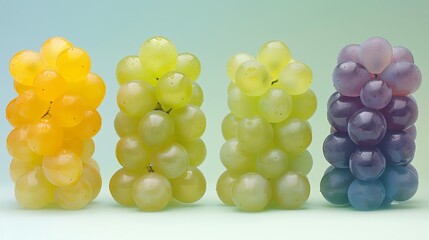 Wall Mural -   A cluster of grapes arranged before a light green backdrop, accompanied by a blue sky behind