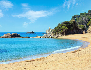 Canvas Print - Mediterranean sea rocky coast summer view with sandy beach (Costa Brava, Catalonia, Spain).