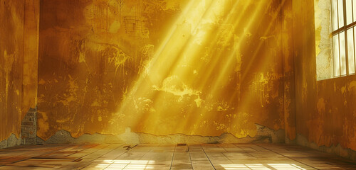 Wall Mural - Mustard grunge room bathed in retro sunlight, ideal for creating a nostalgic and charming vibe.