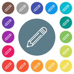 Sticker - Pencil outline flat white icons on round color backgrounds