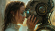 Intimate Moment Between a Young Woman and a Robot