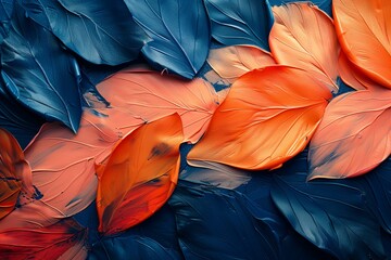 Poster - Striking abstract design resembling leaves, using bold blue and orange colors to create a sense of energy and movement