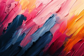 Poster - A vibrant abstract canvas combining bold pink, blue, and orange hues with energetic brush strokes to create a striking visual
