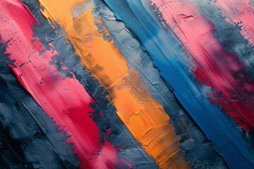 Poster - A dramatic abstract composition featuring blue, red, and orange oil paint strokes on a dark canvas