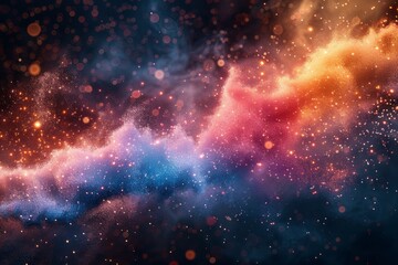 Poster - A stunning scene of multicolored cosmic dust cloud swirling in the infinity of space suggesting mystery and beauty