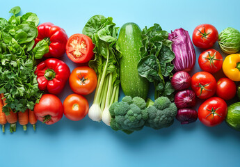 Wall Mural - Assorted fresh vegetables on blue background
