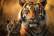 a close up of tiger mom and son on natural background