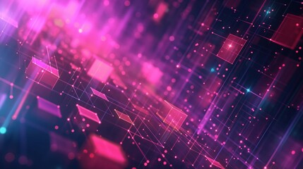Poster - digital background with neon squares, Modern wallpaper with glowing vertical geometric shapes and lines