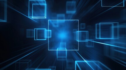Poster - digital background with neon squares, Modern wallpaper with glowing vertical geometric shapes and lines