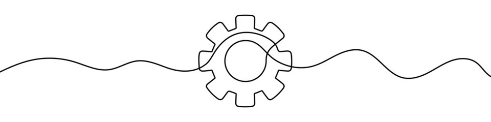 Wall Mural - continuous editable line drawing of cogwheel. one line drawing background. vector illustration. sing