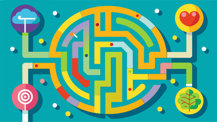 Wall Mural - A brightlycolored maze with multiple routes representing the numerous paths individuals may take to achieve wellness including nontraditional options.