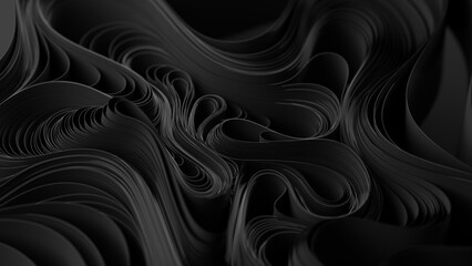 Poster - Black layers of cloth or paper warping. Abstract fabric twist. 3d render illustration