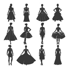 Wall Mural - Silhouette women dresses black color only