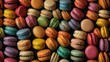 Craft an ultra-realistic image of an assortment of colorful macarons arranged in a rainbow spectrum. -Ai Generative