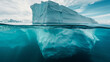 A large iceberg floating in the ocean, partially submerged, showing its impressive size and scale.