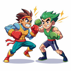 Wall Mural - a high quality vector art illustration of 2 cartoon characters boxing on the boxing circle (3)