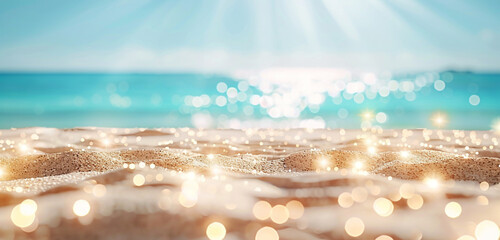 Sticker - Summer beach with mesmerizing bokeh lights and tranquil sky.