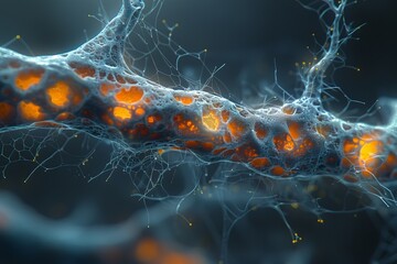 Poster - Stunning microscopic image capturing the complexity of neural network synapses with glowing details