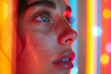 Fototapete - Vibrant image showcasing streams of lights and abstract patterns in warm tones