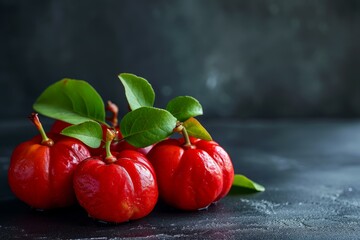 Canvas Print - Succulent Acerola fruit. Top healthy fruit. Generate Ai