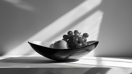 Poster - A bowl of grapes and pears on a table