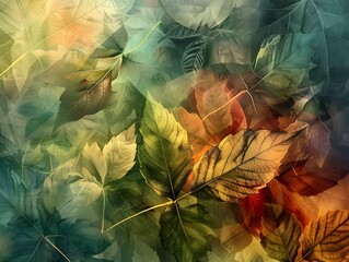 Wall Mural - Leaves pattern with blurred background