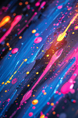 Poster - Streaks of neon paint against a dark background, representing the glow of neon lights at a night market,