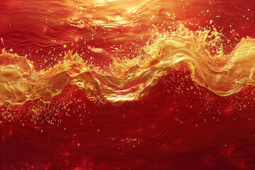 Poster - Waves of crimson and gold created with fluid art techniques, suggesting the undulating rhythms of a peaceful summer evening,