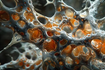 Poster - This striking image captures the intricate details of a cellular structure, with orange hues highlighting its complexity