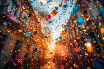 Poster - A dynamic explosion of confetti with vibrant colors and blurry background suggesting lively celebration moments