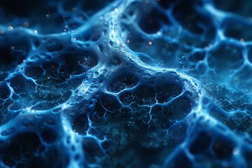 Poster - A dynamic blue neural network visualization on a dark background, symbolizing brain activity, connection, and neurological research