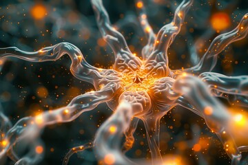 Poster - A visually captivating digital illustration depicting a neuron network with bright glowing connections resembling brain activity