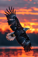 Poster - A majestic eagle soaring across a psychedelic sky, trailing vibrant colors that symbolize freedom and higher perspective,
