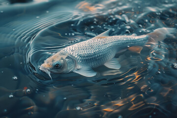 A silver fish glinting in the water as it darts back and forth, illustrating nervousness and haste,