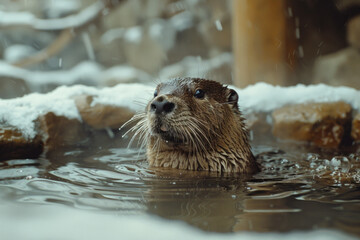 Poster - A mammal with a super-hydrophobic coat that allows it to swim in boiling hot springs without getting wet or overheated,