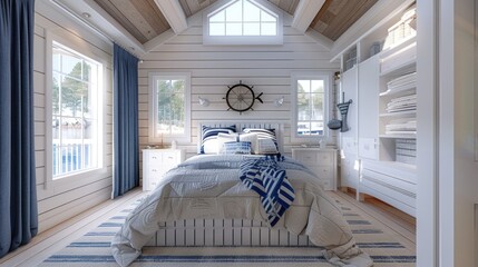 Wall Mural - Coastal Cottage Bedroom with Nautical Accents

