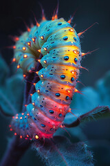 Poster - A caterpillar with segments that each glow a different vibrant color, turning it into a living rainbow as it moves,