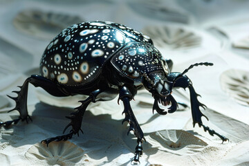 Aufkleber - A beetle with a shell that reflects complex mandala patterns, each movement changing the reflected designs,