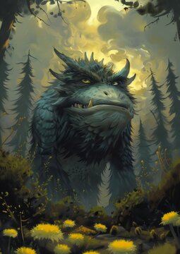 monster forest full moon background hearthstone card anthropomorphic dragon profile fjord oil dog faced goblin color tundra statues