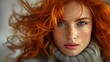 © Cary - redhead haired woman freckles scarf looking professional face body hybrid fiery girl alps warm color move posing natural devotion auburn striking